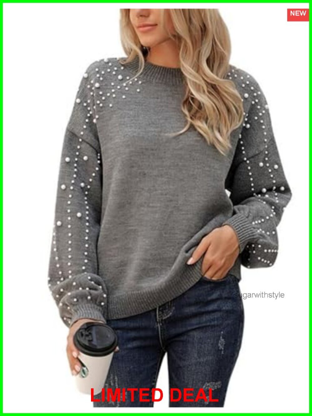 Oversized Chunky Knit Sweater Mock Neck Lantern Sleeve Acrylic Pullover